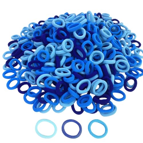 300 Gomas de Pelo Bebé Coloridas, Suaves Elásticos 20mm para Niñas, Niños, Bebés y Niños Pequeños (Color Azul)
