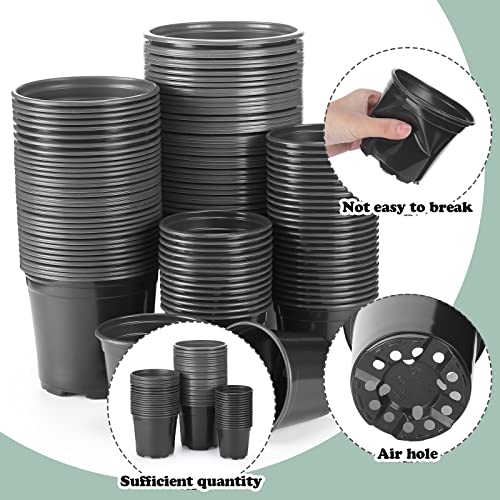 120 Pieces Nursery Pots Variety Pack Plastic Plant Pots 4 5 6 Inch Flower Plant Container Plastic Seed Starting Pot for Seedlings Transplants Indoor Outdoor Garden Yard and Park (Black)