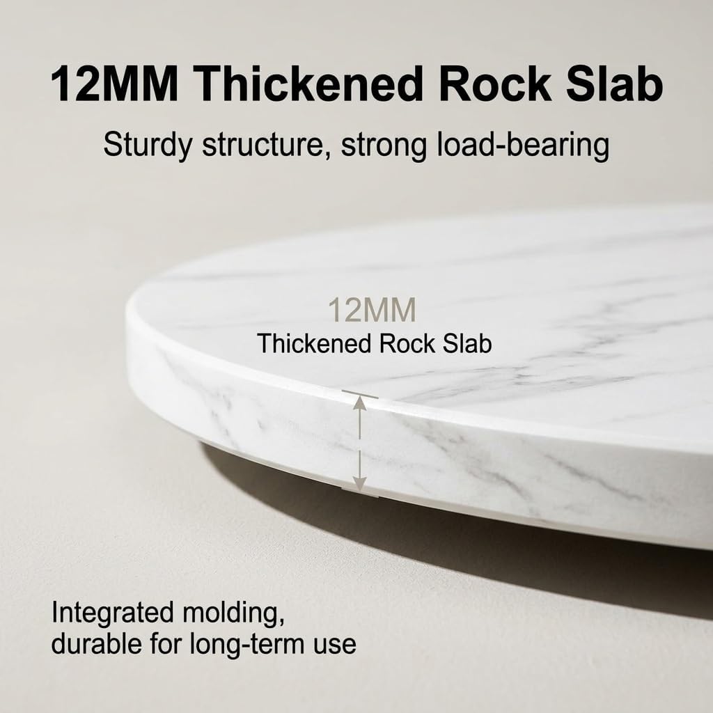 Sintered Stone Lazy Susan for Table Top, 360° Silent Spinner Turntable Dining Table, Marble Pattern Rotating Serving Tray for Family Gatherings