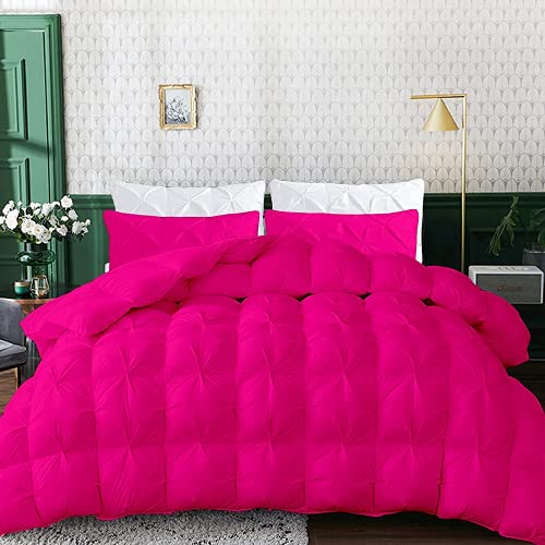 Mk Linen 1-Piece Pinch Pleated Comforter Set - 100% Egyptian Cotton 800 Thread Count Down Alternative Comforters Pintuck Style All Season Duvet Hot Pink, Full/Queen (90*90Inch) Full/Queen-1 Piece #TOP13