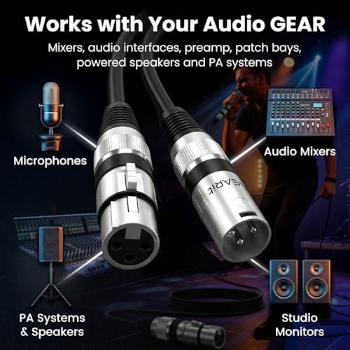 Image of GearIT XLR Male to Female Microphone Cable (10 Feet, 6-Pack) Mic Extension Cable - Black