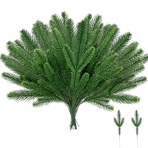canddy 30 Ramas de Pino Artificiales con Agujas de Pino Artificiales, Guirnalda de Plantas Verdes, púas de Falsas para Guirnalda, Corona, Adornos de Navidad y decoración del hogar y jardín