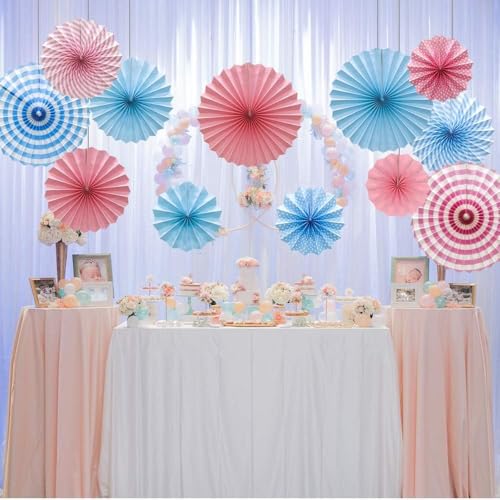 Image of 6 pcs Light Pink Hanging Paper Fans for Birthday Anniversary Bridal Shower Baby Shower Colorful Patterns Party Fans for Party Decoration Christmas Diwali & Wedding Decor (Pack of 6)