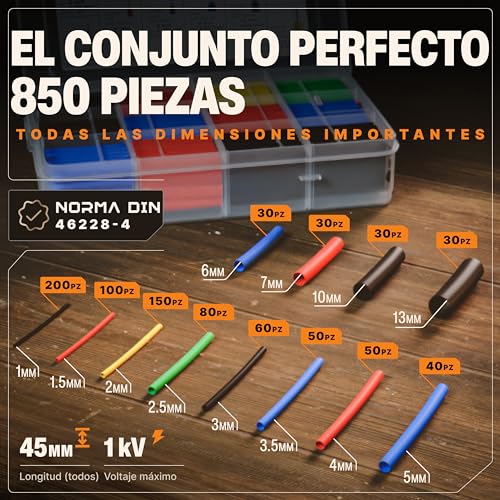 Miniatura 2 de Baurix Tubo Termoretractil Juego De 850 Piezas - Termoretractil Para Cables Eléctricos Surtido De Colores - Relación De Contracción 2:1 - Funda Termoretractil - Heat Shrink Tubing