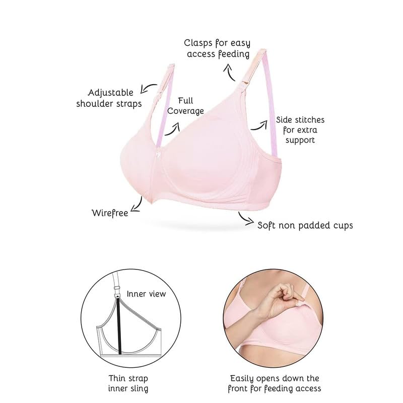 Image of Inner Sense Organic Cotton Bamboo Feeding Bra for Women Full Coverage I Non Padded Encircled Nursing Bra for Women with Side Support and Wirefree Design (Combo Pack)