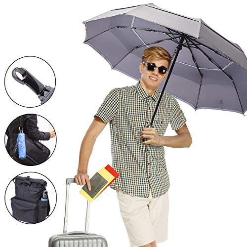 Hosa Auto Open Close Compact Portable Lightweight Automatic Repel Folding Travel Umbrella Ergonomic Handle Double Vented Windproof Uv Protection, For Raining Sunny Days Night Time Use, Multiple Colors #TOP4
