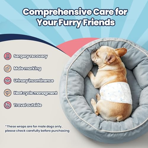 Image of Dog Diapers Male Large 50 Ct, Super Absorbent Male Dog Wraps with Wetness Indicator, Soft Pearl Weave Non-Woven Fabric, Fit for Golden Retriever, Labrador, Husky
