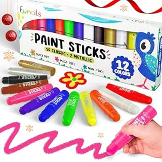 Funcils 12 Tempera Paint Sticks for Kids & Toddlers - Quick Dry, Non-Toxic Washable Paint for Kids - Art & Craft Supplies Set, Children Painting Pens with Metallic Gold & Silver Color Ages 1 2 3 4 5 6