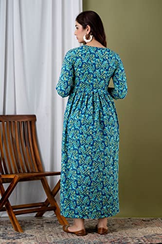 Image of Women's Feeding Kurta Cotton | Floral Anarkali Pregnancy Kurta with Nursing Zipper | Pre & Post Partum | Maternity Dresses | Mom to Be Gift