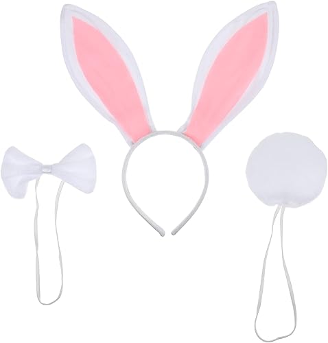 PRETYZOOM Juego de 3 piezas de disfraz de conejo de Pascua, cola de moño y orejas de conejo, juego de cosplay para fiesta de Pascua, color negro