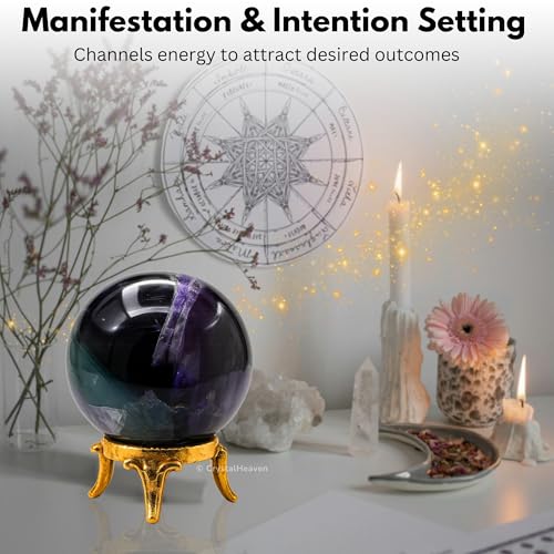 Image of Certified Fluorite Crystal Ball for Meditation - Premium Crystal Vastu Items for Home and Feng Shui Items for Good Luck - Ideal for Pooja Supplies and Spiritual Practices (2 inch Inch)