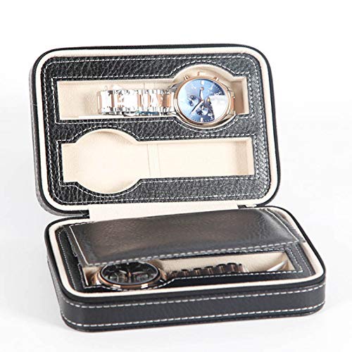 ALEXTREME 2019 New Watch Cases,Watch Box for Men,Watch Organizer,Portable 2 4 8 Grids Travel Watch Box PU Leather Zipper Storage Case Watch Organizer (Black, 4 Grids)