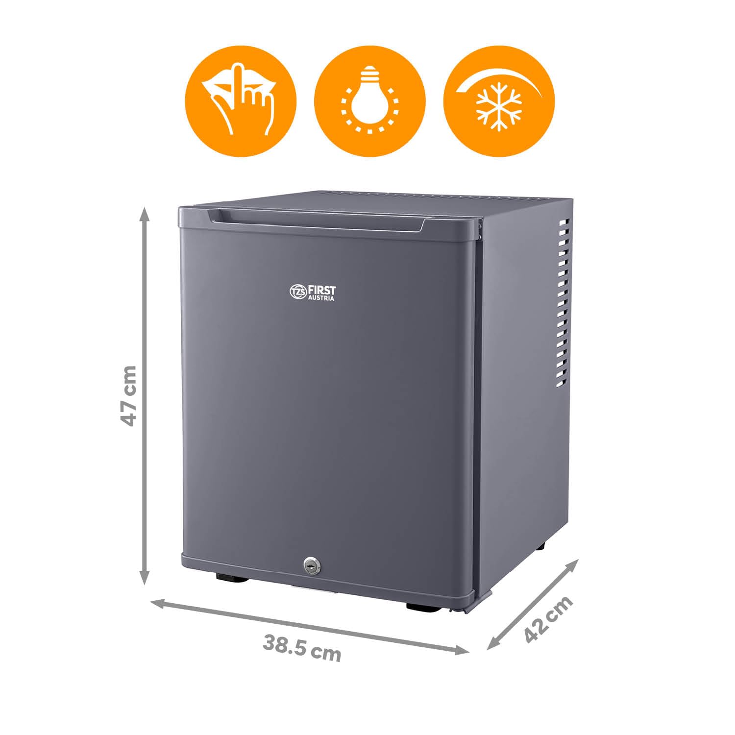 TZS First Austria - Mini réfrigérateur 30L complètement silencieux - Petit mini-frigo avec porte réversible et lumière intérieure - Minibar pour camping, bureau, chambre & hôtel - Anthracite
