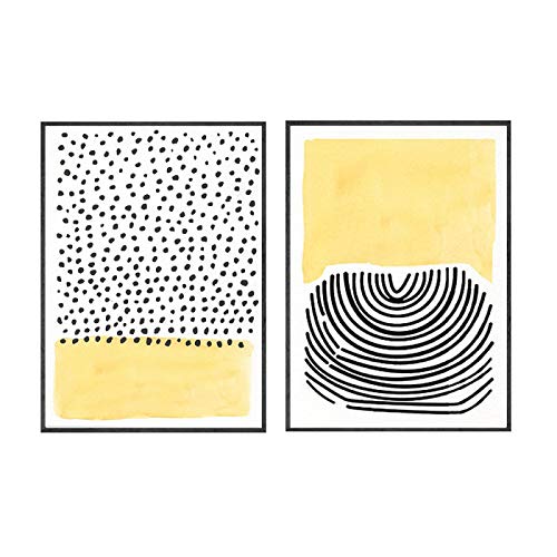Peinture sur toile abstraite haut de gamme affiches d'art mural jaune et multicolore 2 pièces