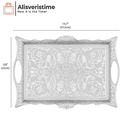 Alisveristime SQUARE-TRAY Ottoman Turkish Zamak Serving Tray With Traditional Motifs, Ideal For Coffee And Tea - Six Person Tray  thumb #2