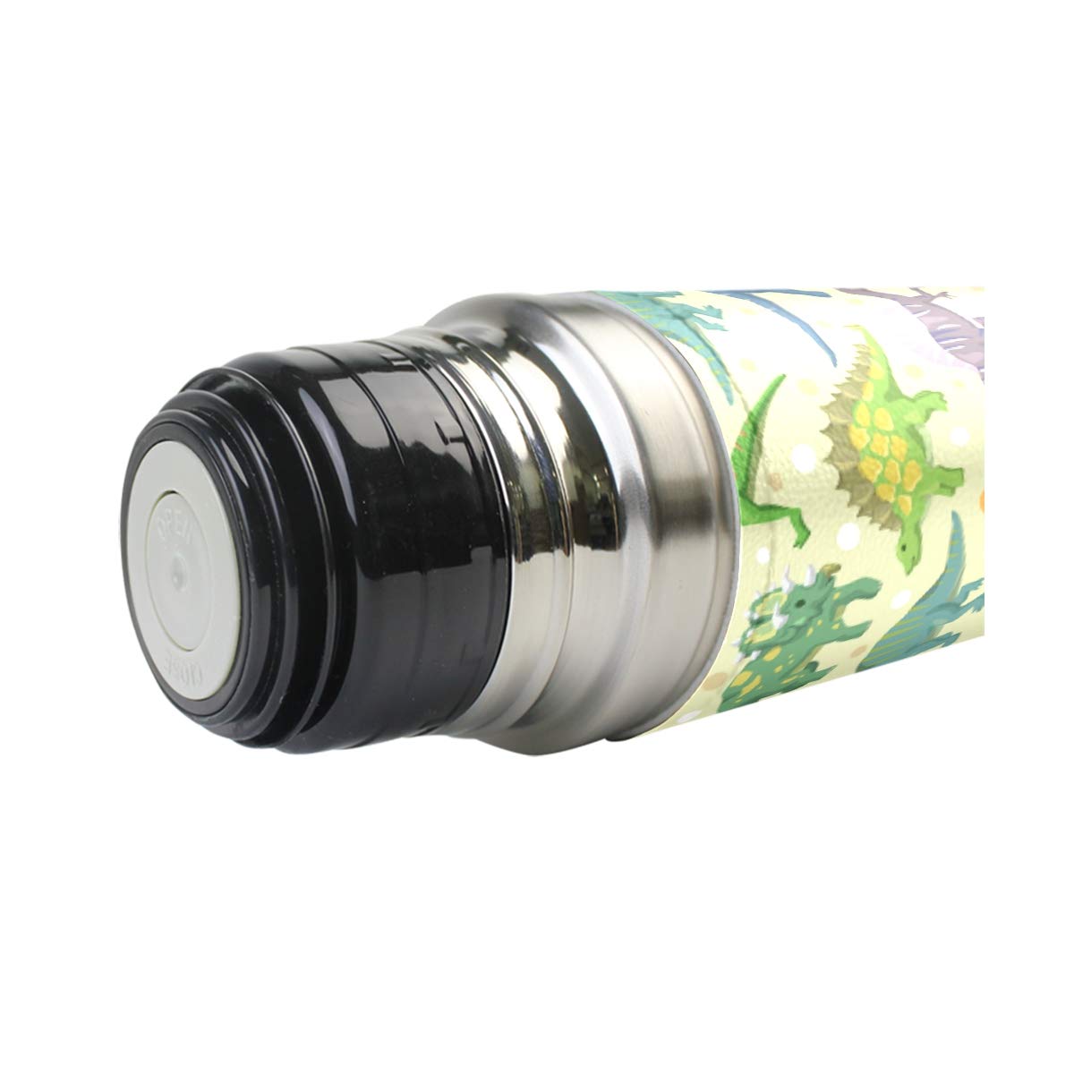 Taza de viaje aislada al vacío de acero inoxidable con doble pared a prueba de fugas, diseño de dinosaurio, personalizable impreso en piel auténtica, termo termo de 500 ml