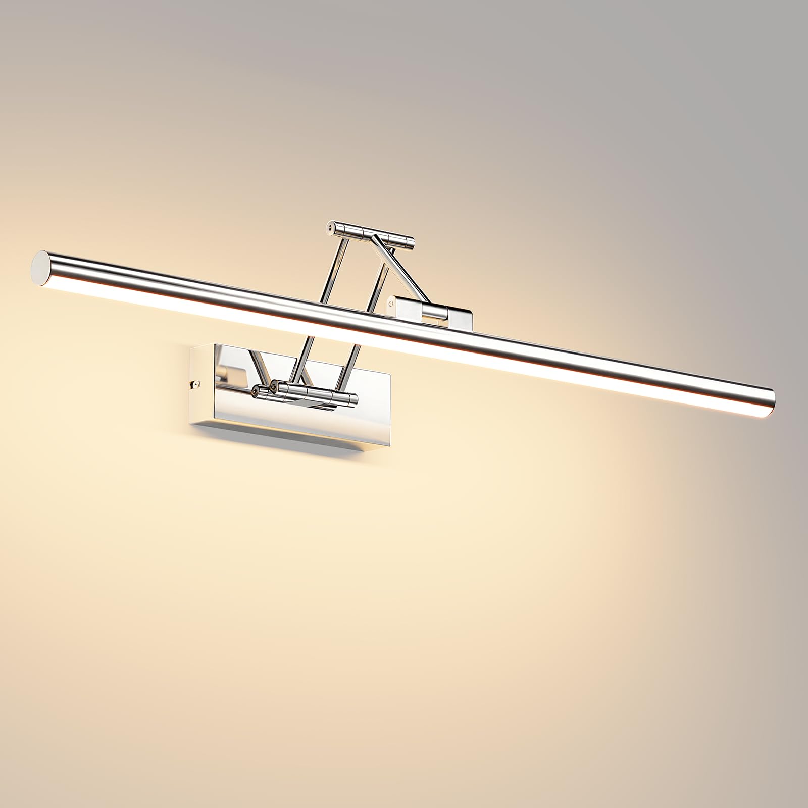 Klighten LED Lámpara de Espejo LED 60cm, Luz LED para espejo 20W 1500 LM,Lamparas Espejo Giratorias para Baño IP44,Aplique de Espejo de Baño,Blanco cálido 3000K,Chrome