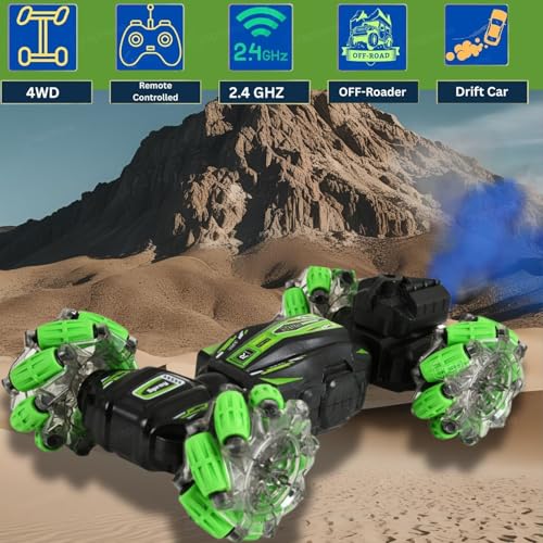 Image of GRAPHENE 4WD RC Smoke Stunt Car 2.4GHz Gesture Watch Sensor Remote Control Double-Sided Vehicle 360 Rotating Flip Twisting Off-Road with Light & Music Spray Drift Driving Toy for Kids