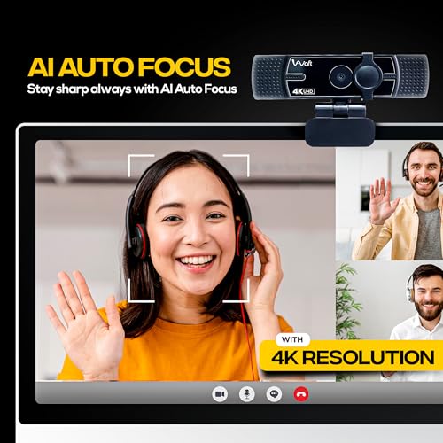 Image of AIWaft 4K UHD Webcam |12MP CMOS Sensor, AI Auto-Focus, ePTZ, Dual Omni Mics, 60FPS |Plug & Play USB 2.0 |Compatible with Windows, Mac & Android |Ultra HD Streaming for Zoom, YouTube, Gaming & Meetings