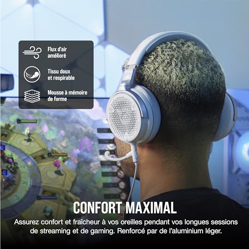 Corsair Virtuoso Pro Casque de Jeu Ouvert Filaire - Microphone Unidirectionnel Détachable - Conducteurs en Graphène de 50 mm - Réponse en Fréquence 20Hz-40 kHz - Blanc