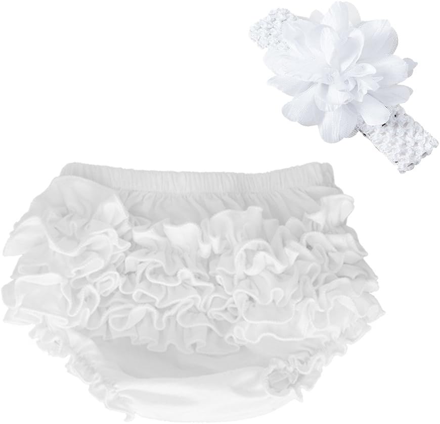 muyan Wholesale Cotton Baby Bloomers Baby Girls Diaper Covers Bloomers Shorts+Headband in Set (White, Newborn(0-3Month))