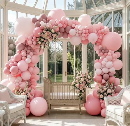 Image of Pastel Pink Balloons Latex Light Baby Pink Balloon Garland Arch Kit Different Sizes for Birthday Baby Shower Winter Bridal Prom Party Decorations