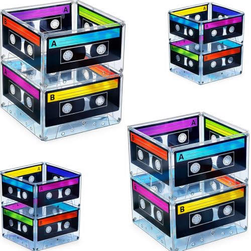 4E's Novelty Cassette Tape Bucket Centerpiece (Pack of 4) 80s Party Supplies, 90's Theme Birthday...