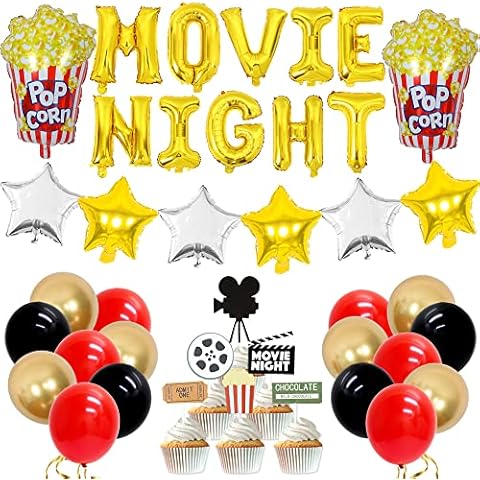 Movie Night Themed Party Decorations Hollywood Red Carpet Party Supplies Cupcake Toppers Popcorn Foil Balloons for Oscar Party Event Awards Night Ceremony Cover