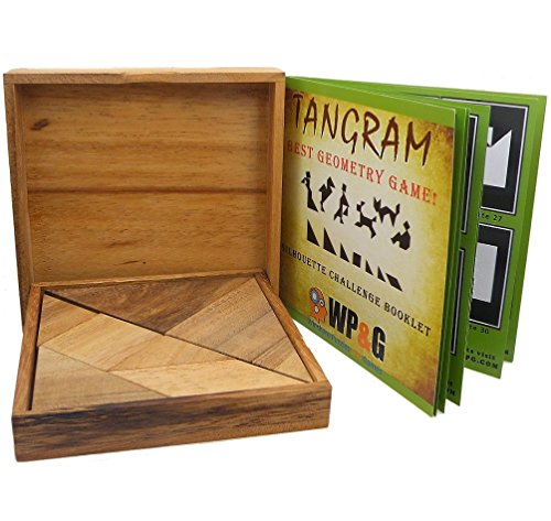 Tangram Wooden Puzzle Geometry Game, With 48 Silhouette Tangrams Challenge Booklet #TOP30