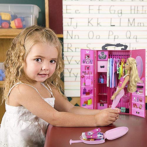 ZITA ELEMENT Doll Closet Wardrobe for 11.5 Inch Girl Doll Clothes and Accessories Storage - Lot 101 Items Including Wardrobe, Trunk, Casual Wear, Dress, Swimsuits, Hangers, Shoes, Bags and Necklaces - Thumbnail 5