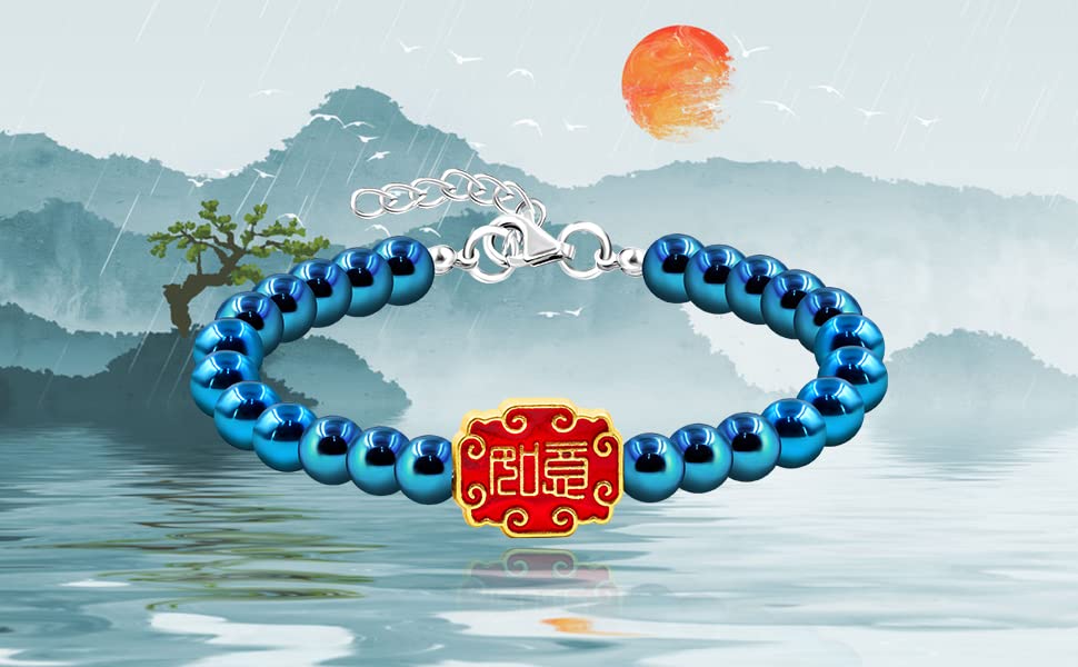 Image of Uloveido Ancient Chinese Symbol Blessings Ruyi Bracelet Auspicious Good Luck Gifts Adjustable Hematite Bracelets for Daughter Son