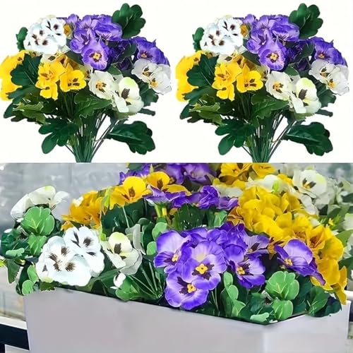 NatureMan Lot de 6 fleurs de pensées artificielles résistantes aux UV pour extérieur, rebord de...