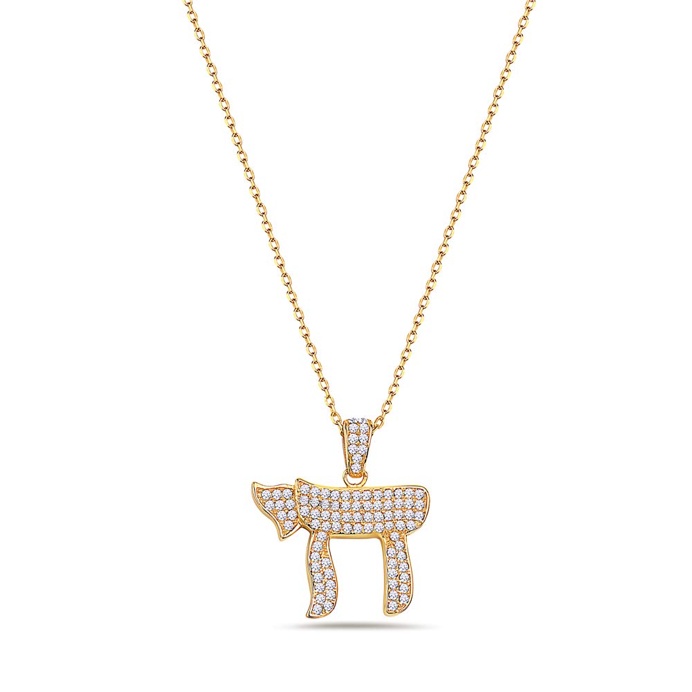 My Daily Styles925 Sterling Silver CZ Religious Chai Living Jewish Hebrew Pendant Necklace