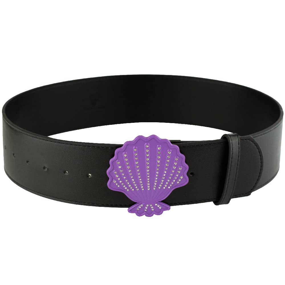 Buckle-Down Men's Disney, Little Mermaid Ariel Seashell with Gems Cast Black, Vegan Leather Belt