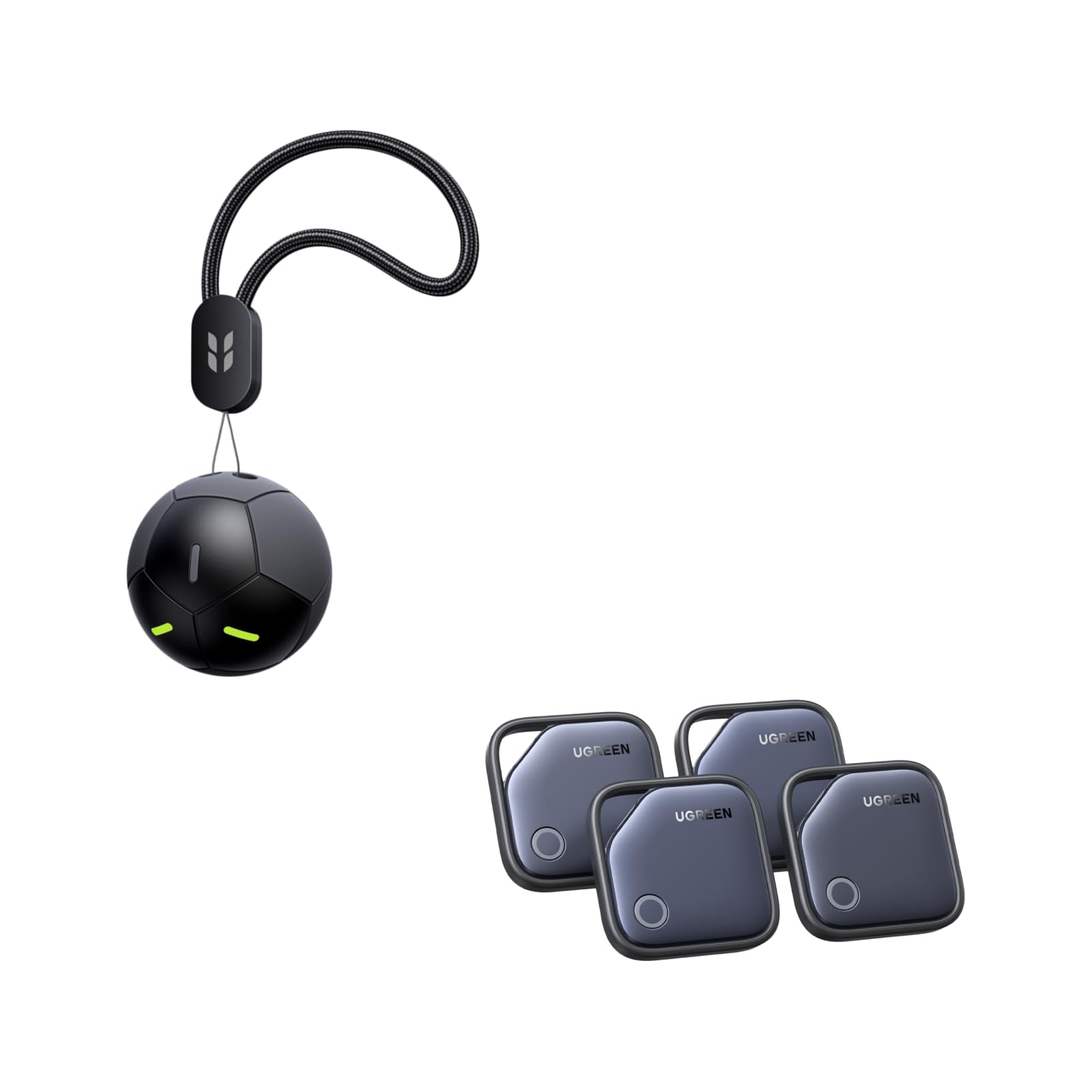 UGREEN FineTrack 2 Finder Tag Design Football 110dB Fluorescence IP68 et UGREEN FineTrack Finder Tag Traceur avec Find My 2 Ans Batterie (iOS Uniquement)