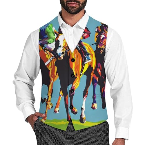 Jockeys Horses Racing Men's Formal Suit Casual Dress Business Vest with Printed Pattern