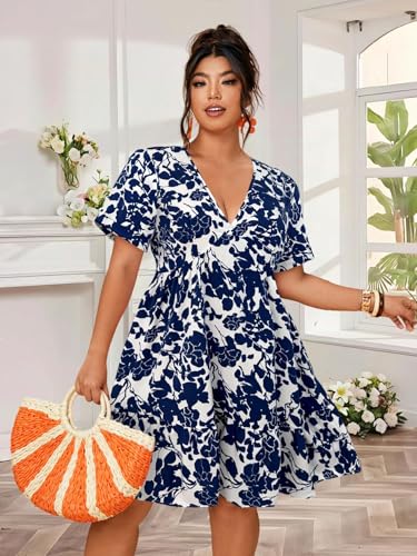 Image of Plus Size Summer Dresses for Women Casual Short Sleeves A Line Midi Dress