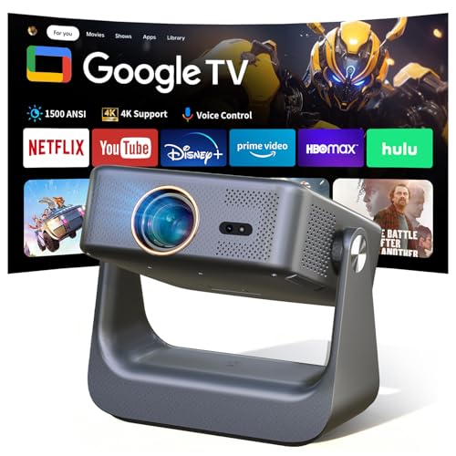 Image of 【Official Licensed Google TV】Smart TV Projector with WiFi and Bluetooth, Portable Projector 4K Supported, Native 1080P, 1500 ANSI, Voice Input, Auto Focus, Mini Proyector for Home Cinema, iOS/Android
