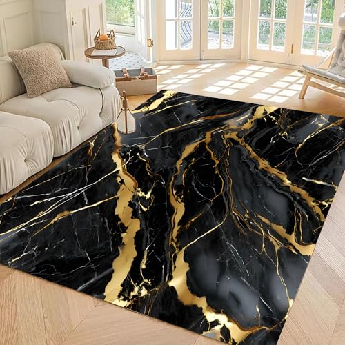 Tapete Abstracto Mármol Negro y Dorado 180x275 cm