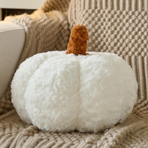 ZCNYCLAM Pumpkin Pillow, Fall Decorative Pillows for Couch, Pumpkin Plush Throw Pillows for Bed (White, 8.6 Inches)