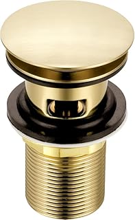Xcel Home Brushed Gold Slotted Replacement Click Clack Basin Waste | Mushroom Dome Shaped Brass Pop Up Sink Basin Plug | Standard G 1 1/4" BSP Connection | 1 pc