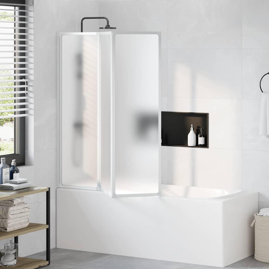 IKAYAA Mamparas de Bañera 132 x 140 cm Biombo de Baño Mampara Bañera Abatible de Aluminio & Panel de PP
