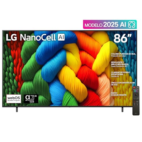 Opiniones de pantallas lg los 5 más buscados. 47 LG Pantalla 86NANO80ASA AI NANO80 4K Smart TV 2025