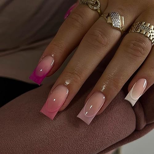 Pack Of 24 Long Press On Nails French Fake Nails Full Cover Acrylic False Nails Tips Coffin For Women And Girls Long Press On Nails Acrylic Nails Glossy False Nails Women And Girls Nails Nail