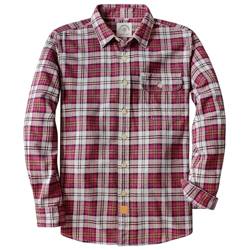 Dubinik 6 oz Mens Flannel Shirts Long Sleeve Flannel Shirt for Men Warm Casual Soft Cotton Button Down Plaid Mens Shirt Red and White