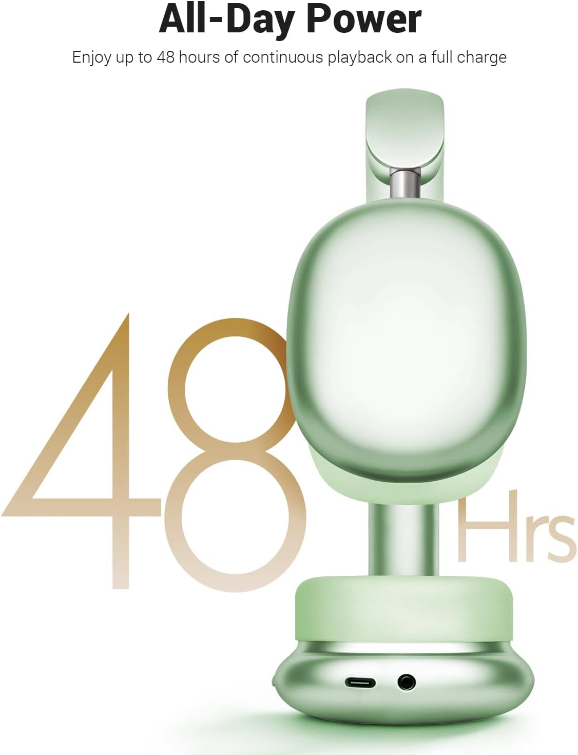 Wentronic Y01 Wireless Noise Canceling Headphones Bluetooth 5.3 Over Ear Headphones with Microphone, Hi-Res Audio, 48H Playtime, Foldable Comfortable Earpads,Compatible with iOS,Android,PC, Green - Image 6