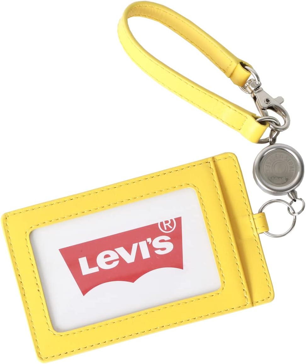 Levi's [リーバイス] パスケース メンズ レザー リール付き 定期入れ 牛革 ストラップ付き イエロー Free