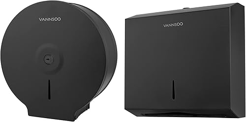 Paquete de dispensador de papel higiénico comercial negro y dispensador de toallas de papel