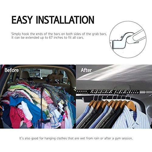 RED SHIELD Automotive Clothes Hanger Bar, Set of 2, Hook to Hang, Portable, Expandable (39" to 67") Heavy Duty Clothing Organizer Rod Rack