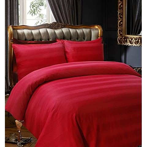 eirene threadz Luxury 300 Thread Satin Stripe Red Duvet Sets 100% Egyptian Cotton (King) Cover
